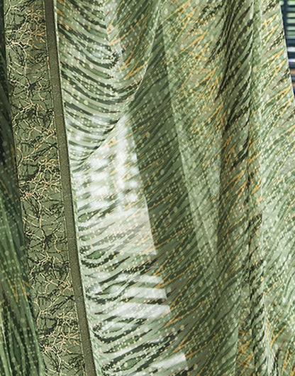 Olive Green Printed Georgette Saree