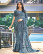 Dusty Dark Blue Printed Georgette Saree