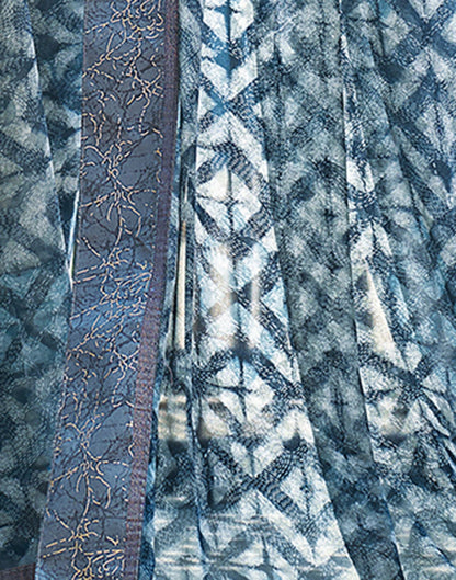 Dusty Dark Blue Printed Georgette Saree