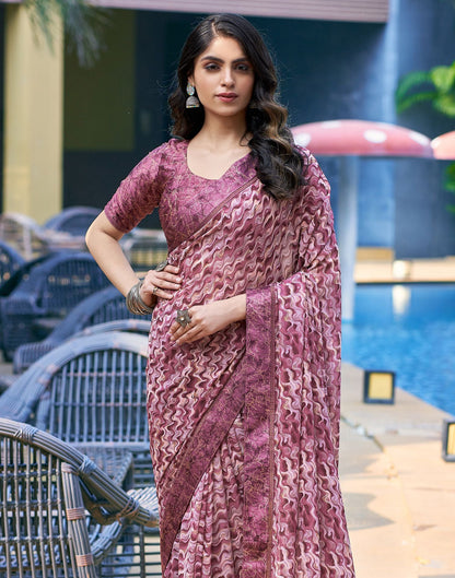 Dusty Wine Printed Georgette Saree