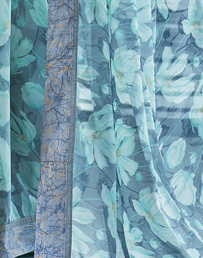 Dusty Blue Printed Georgette Saree
