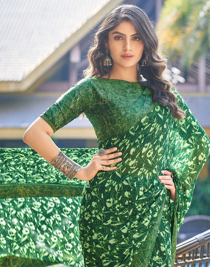 Dark Green Printed Georgette Saree