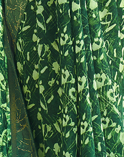 Dark Green Printed Georgette Saree
