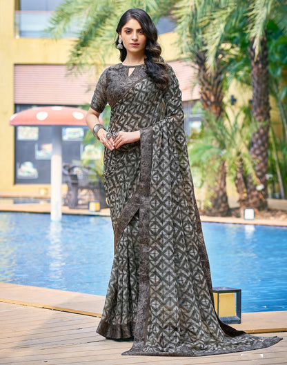 Brown Printed Georgette Saree