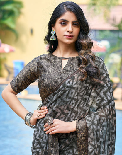 Brown Printed Georgette Saree