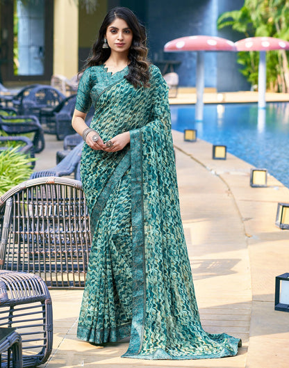 Dark Teal Printed Georgette Saree