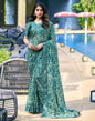 Dark Teal Printed Georgette Saree