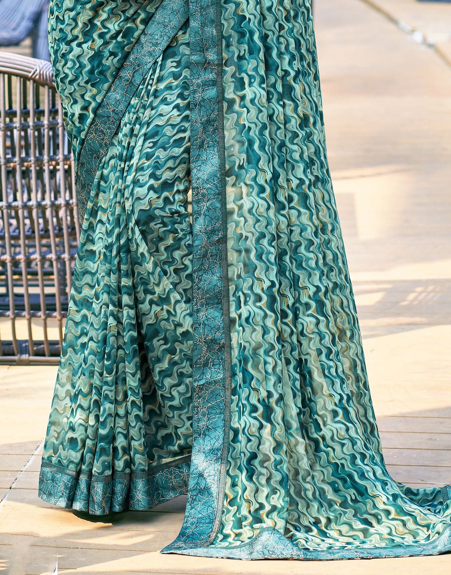 Dark Teal Printed Georgette Saree