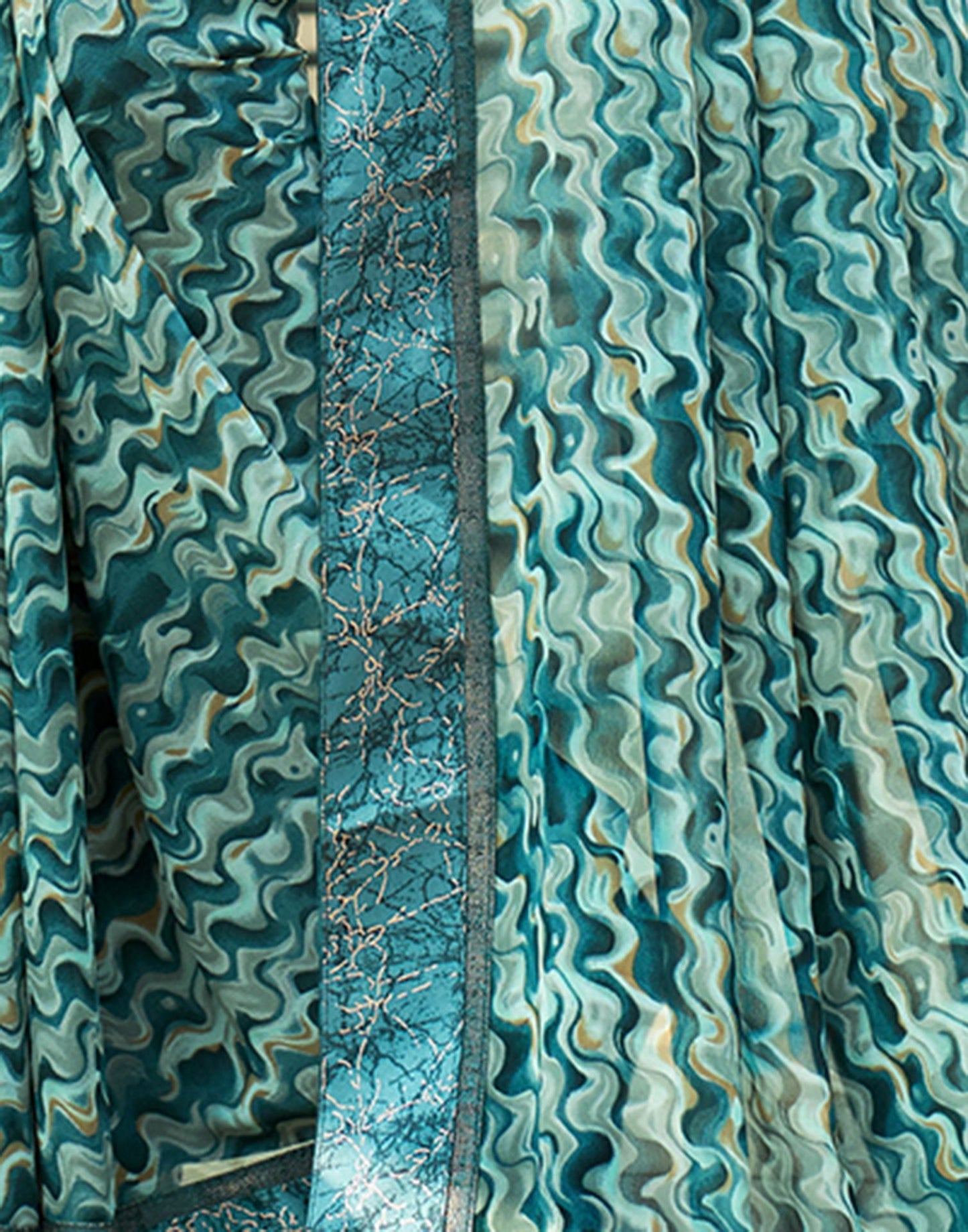 Dark Teal Printed Georgette Saree