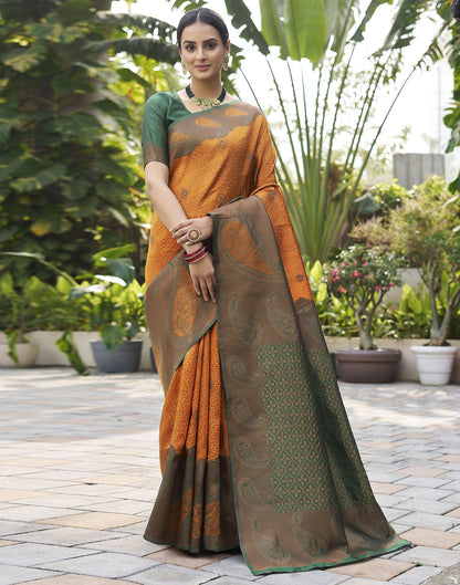 Rust Orange Jacquard Silk Saree