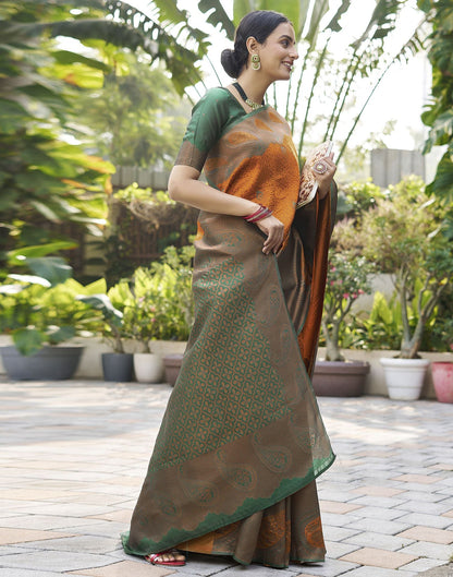Rust Orange Jacquard Silk Saree