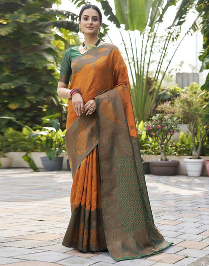 Rust Orange Jacquard Silk Saree