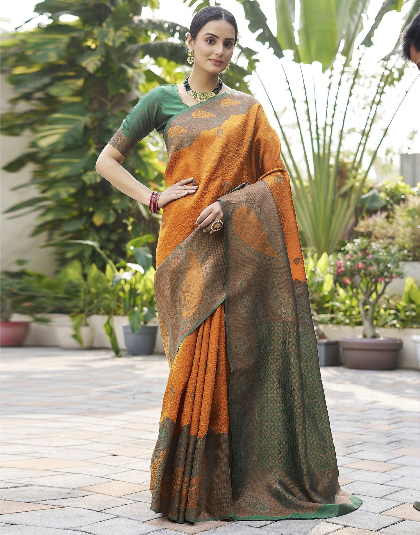 Rust Orange Jacquard Silk Saree