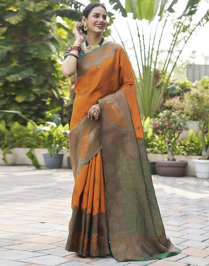Rust Orange Jacquard Silk Saree