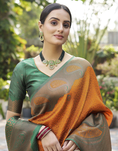 Rust Orange Jacquard Silk Saree