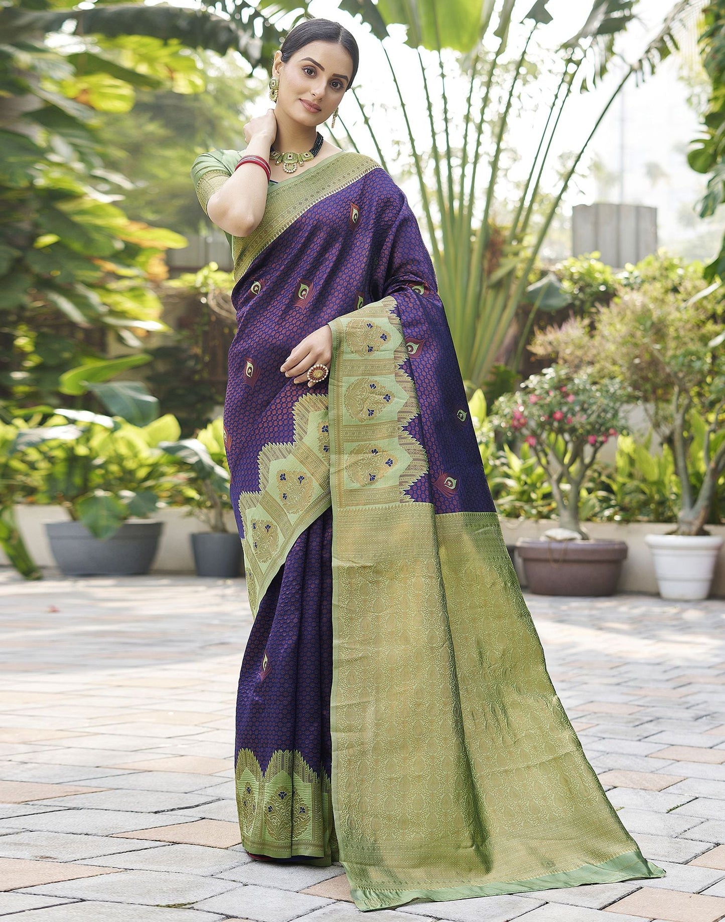 Pista Green Jacquard Silk Saree