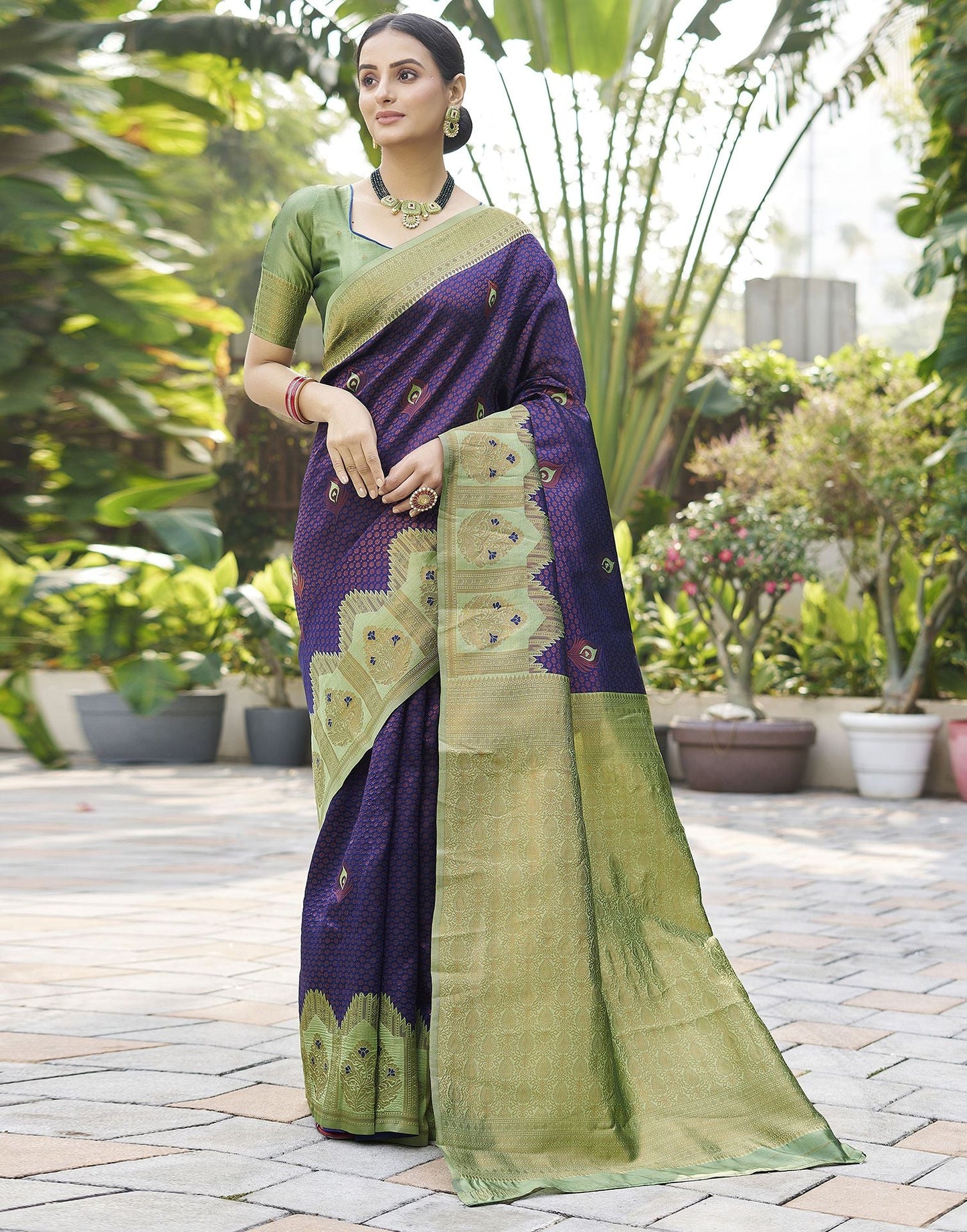 Pista Green Jacquard Silk Saree
