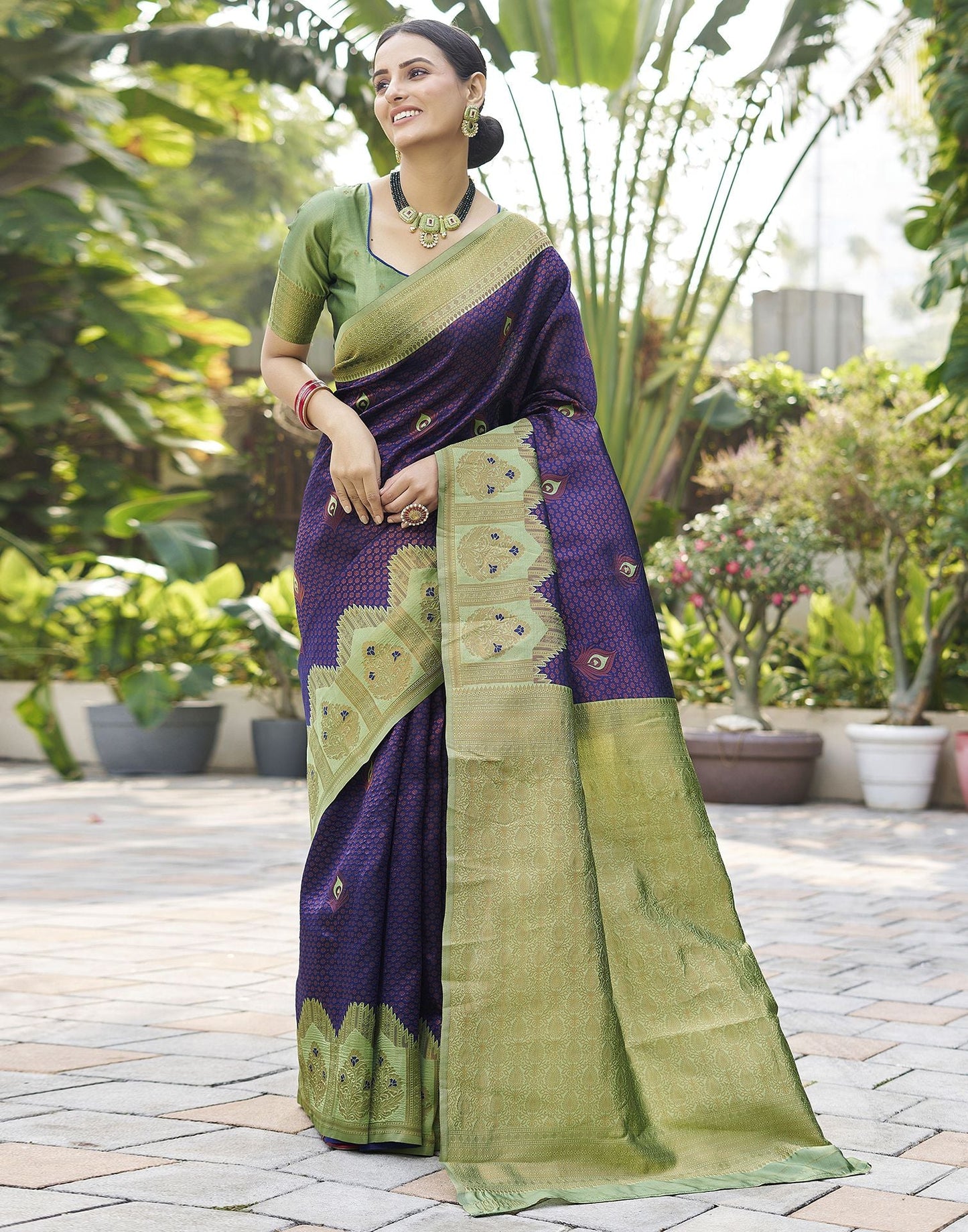 Pista Green Jacquard Silk Saree