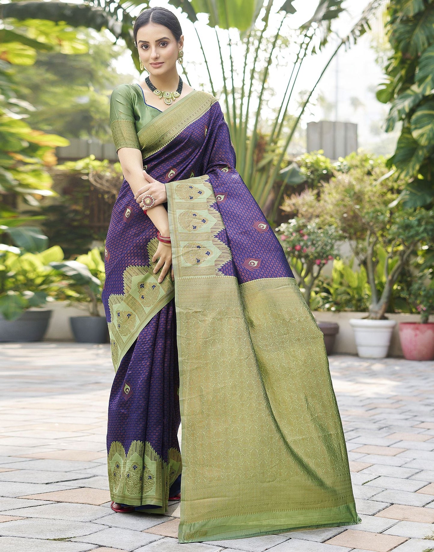 Pista Green Jacquard Silk Saree