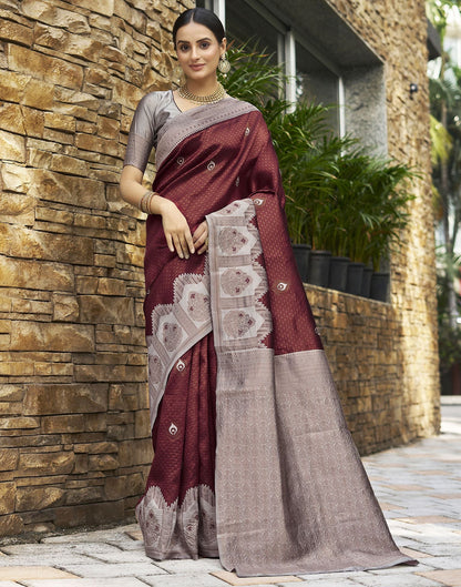 Light Grey & Brown Jacquard Silk Saree