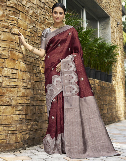 Light Grey & Brown Jacquard Silk Saree