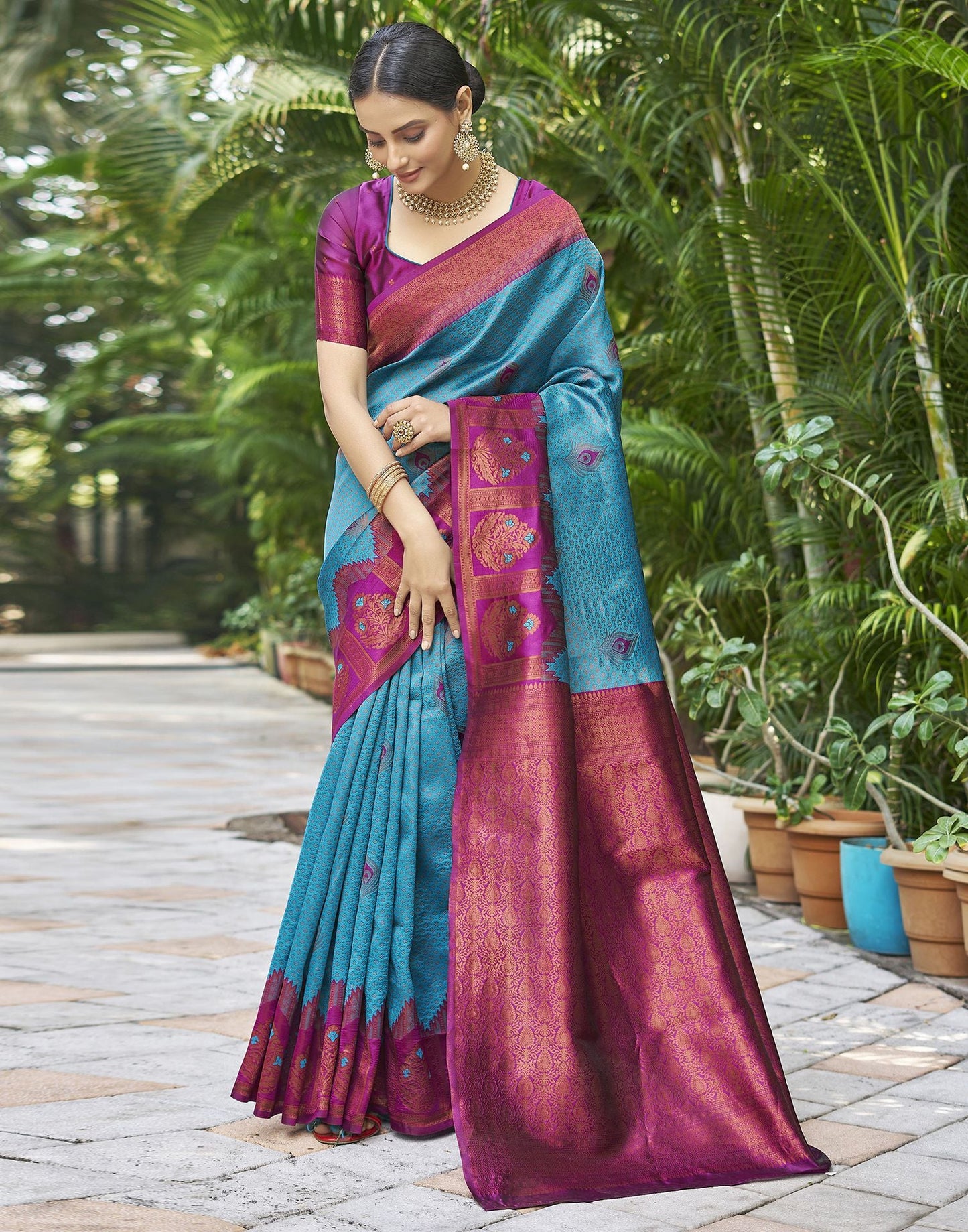 Dark Purple Jacquard Silk Saree