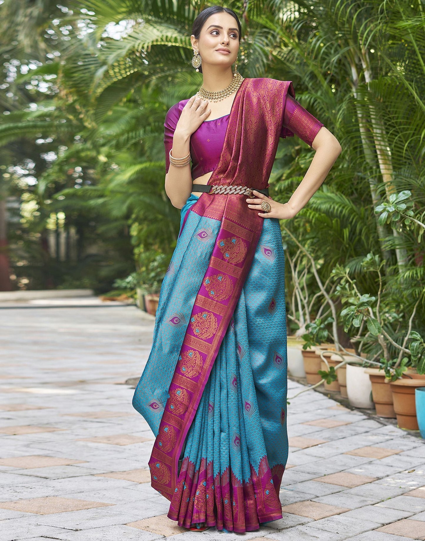 Dark Purple Jacquard Silk Saree