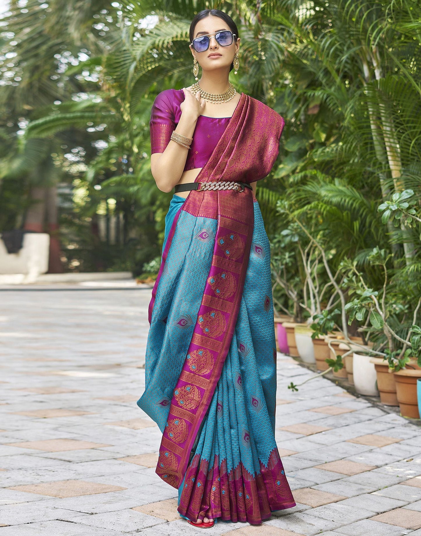 Dark Purple Jacquard Silk Saree