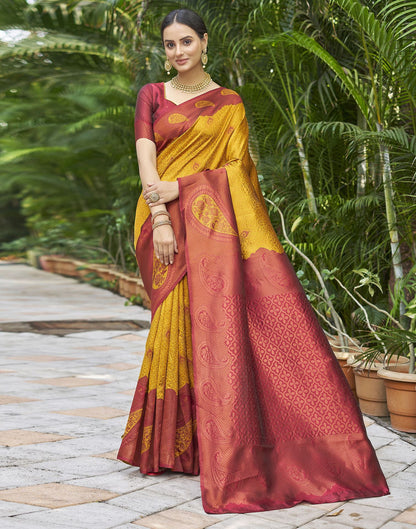 Yellow Jacquard Silk Saree