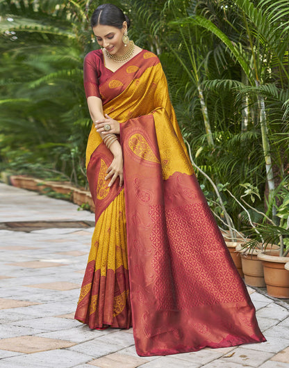 Yellow Jacquard Silk Saree