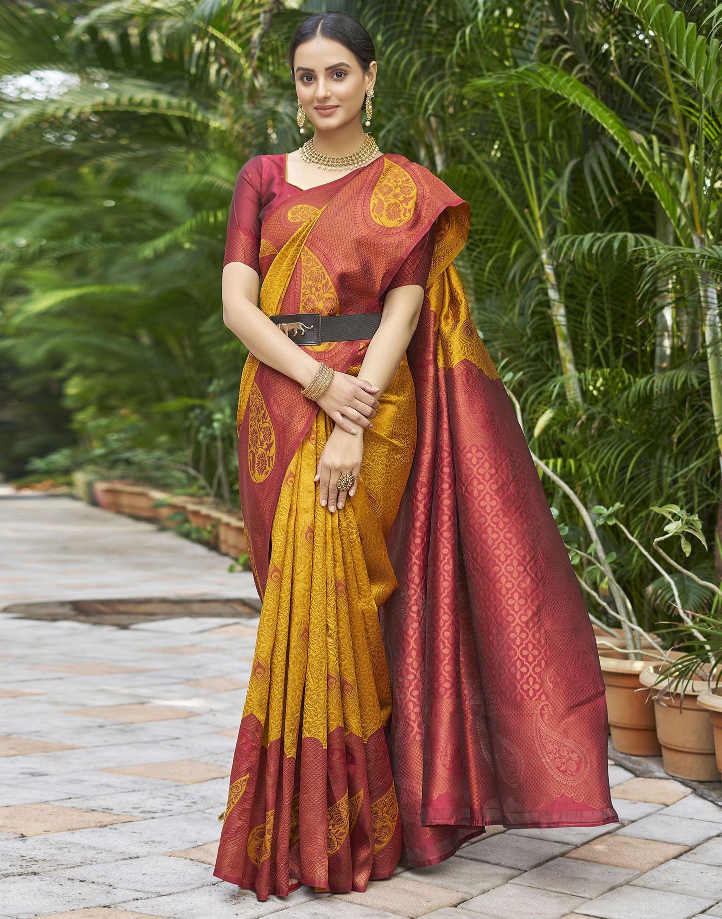 Yellow Jacquard Silk Saree