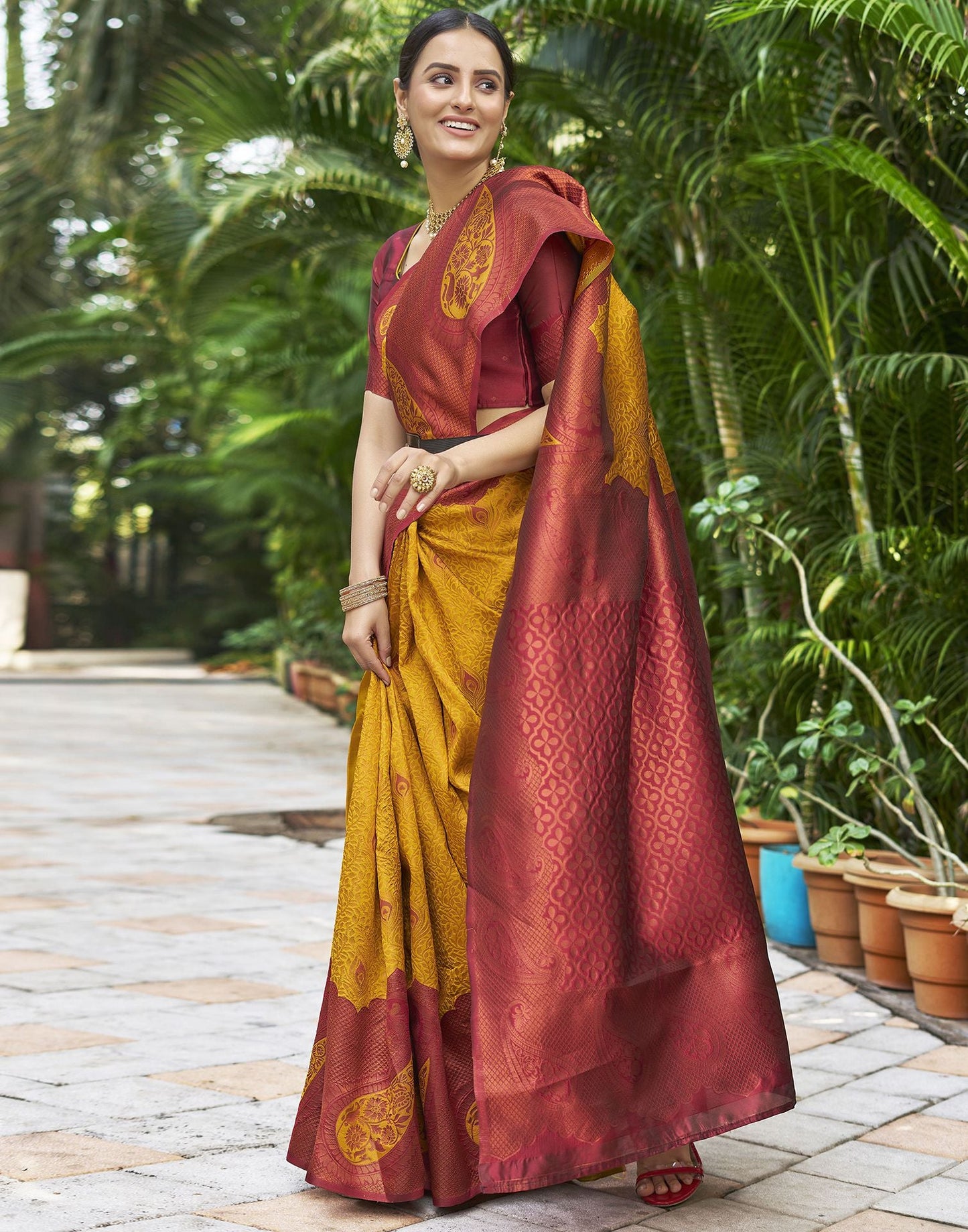 Yellow Jacquard Silk Saree