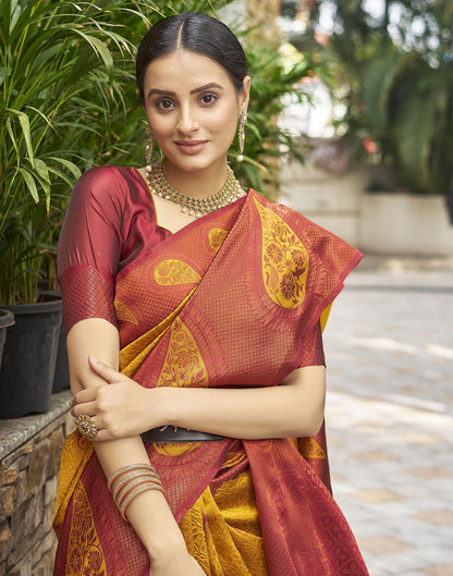 Yellow Jacquard Silk Saree