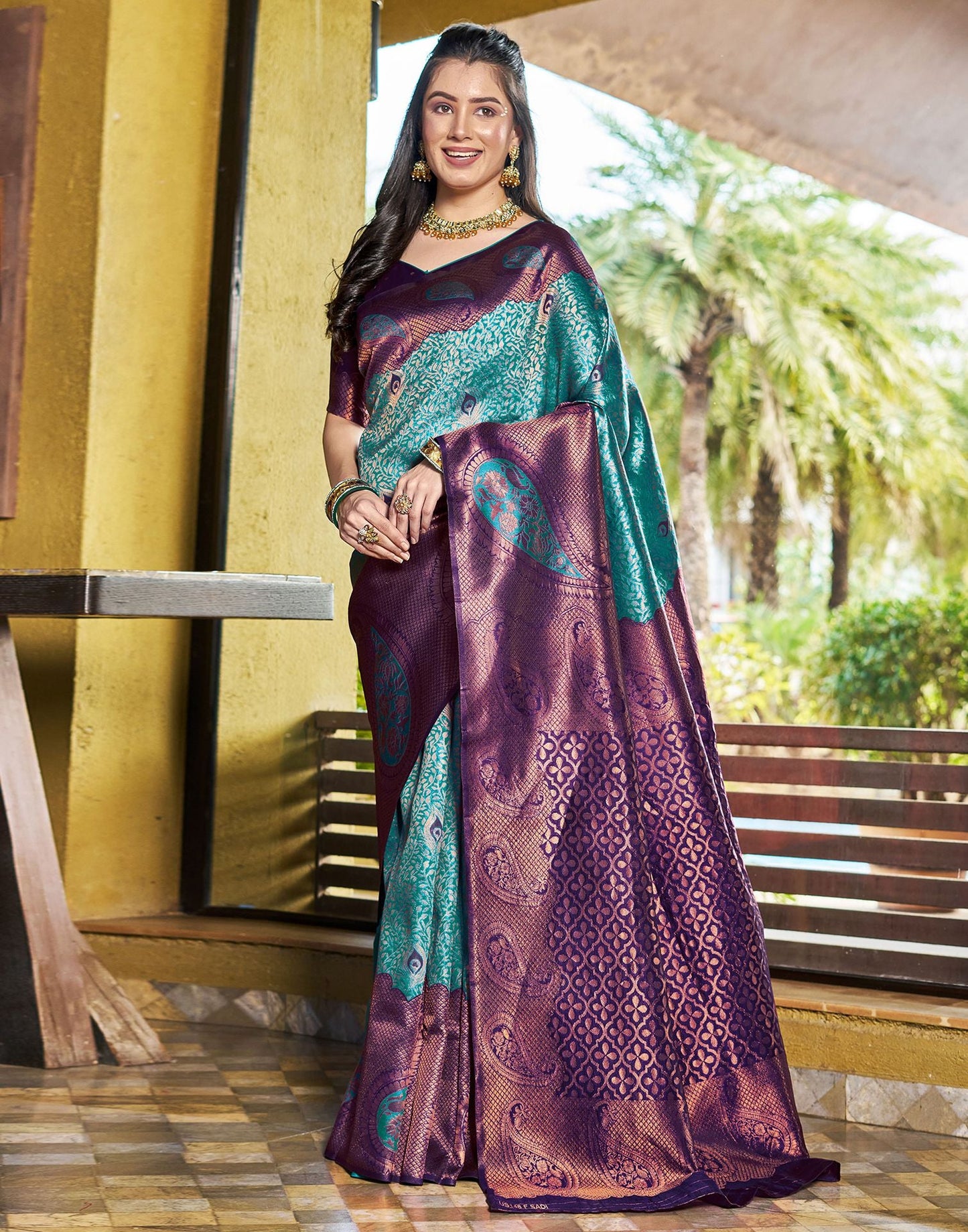Rama Green Jacquard Silk Saree