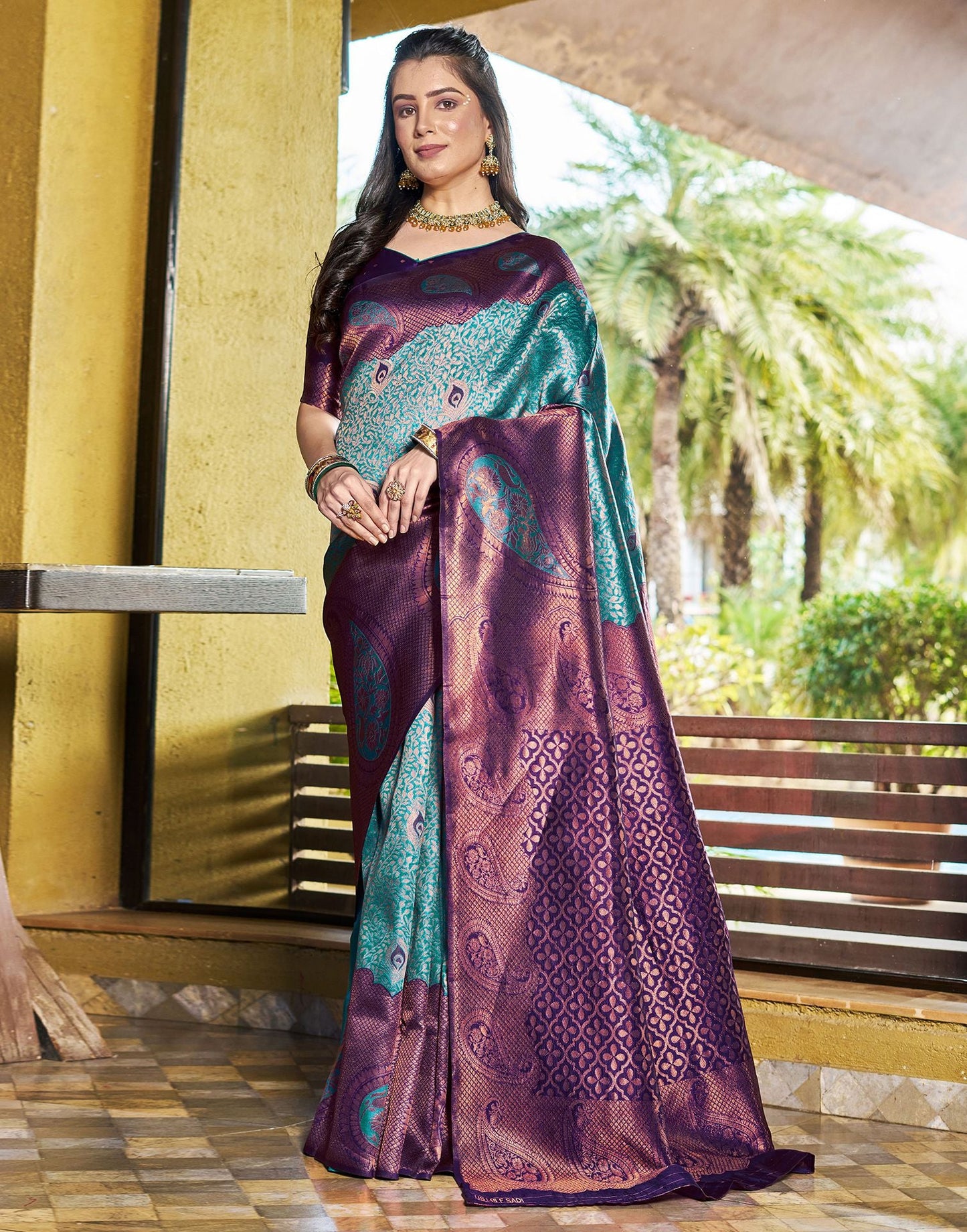 Rama Green Jacquard Silk Saree