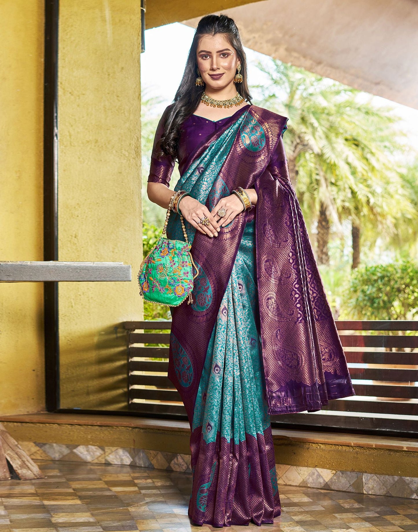 Rama Green Jacquard Silk Saree