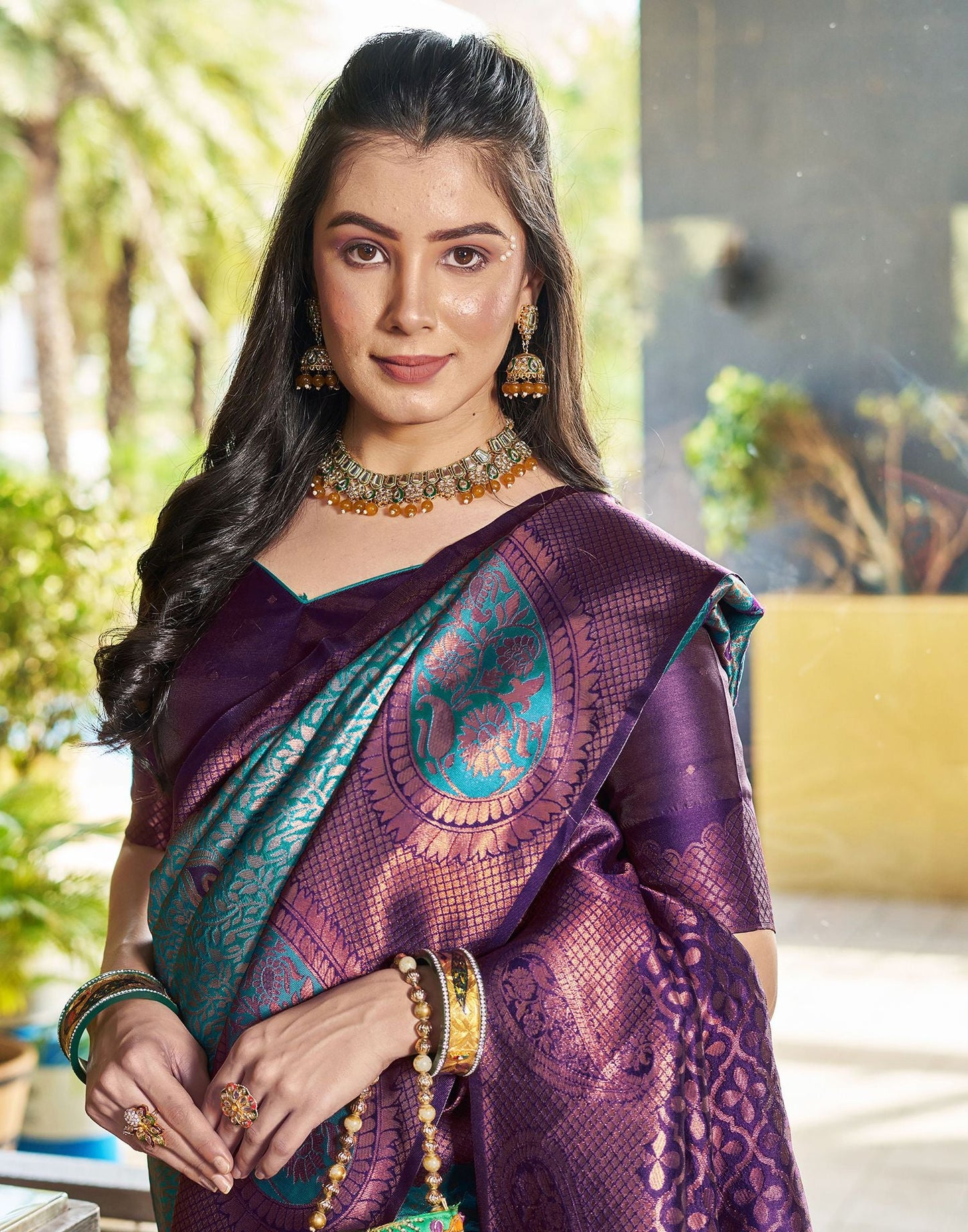 Rama Green Jacquard Silk Saree