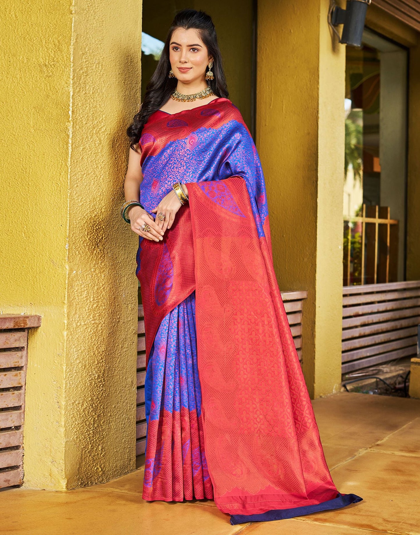 Royal Blue Jacquard Silk Saree
