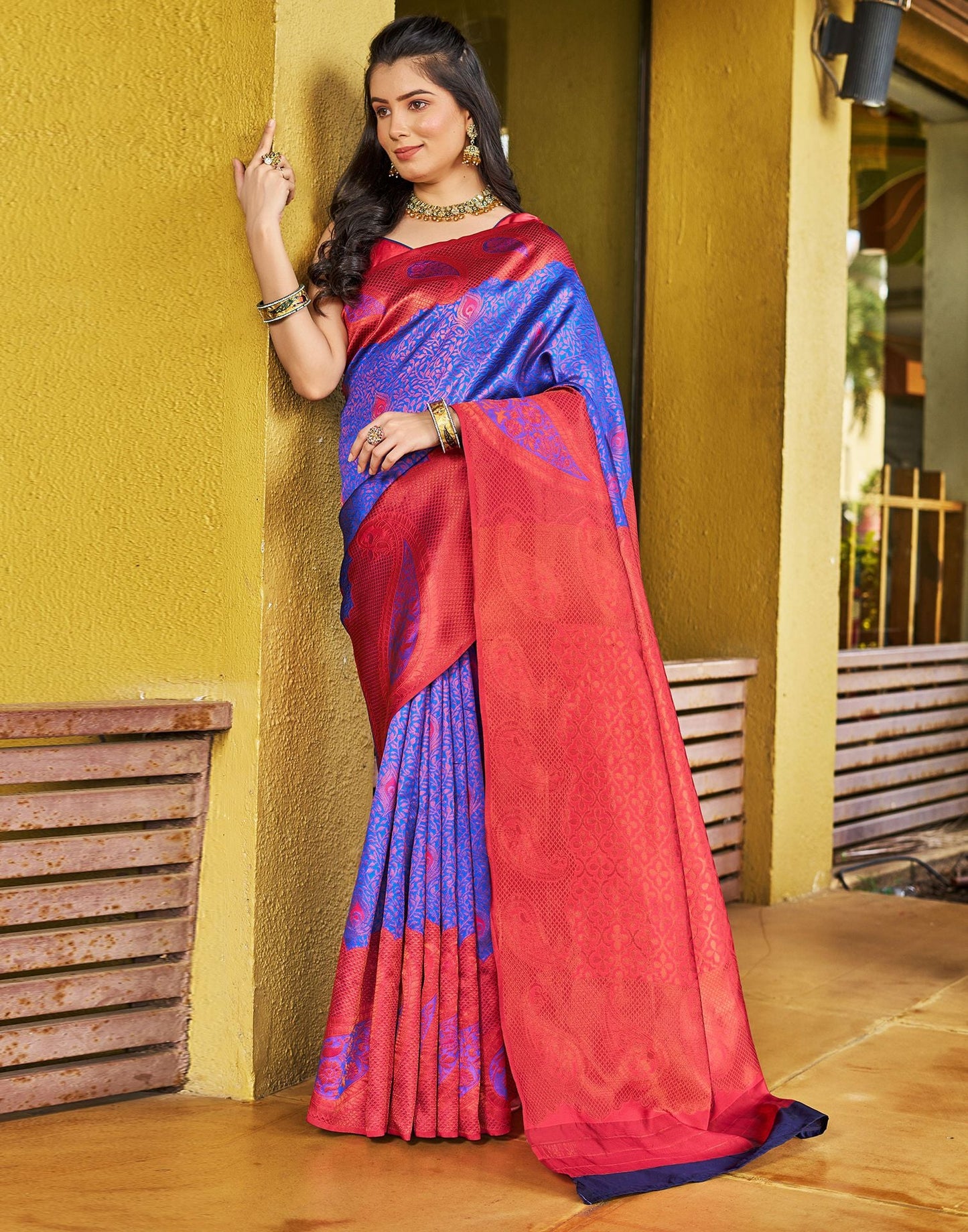 Royal Blue Jacquard Silk Saree