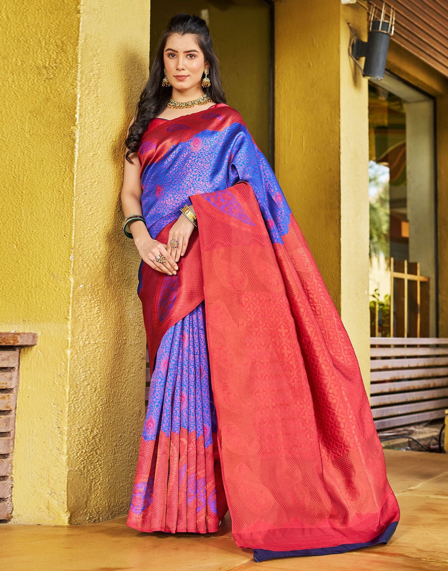 Royal Blue Jacquard Silk Saree