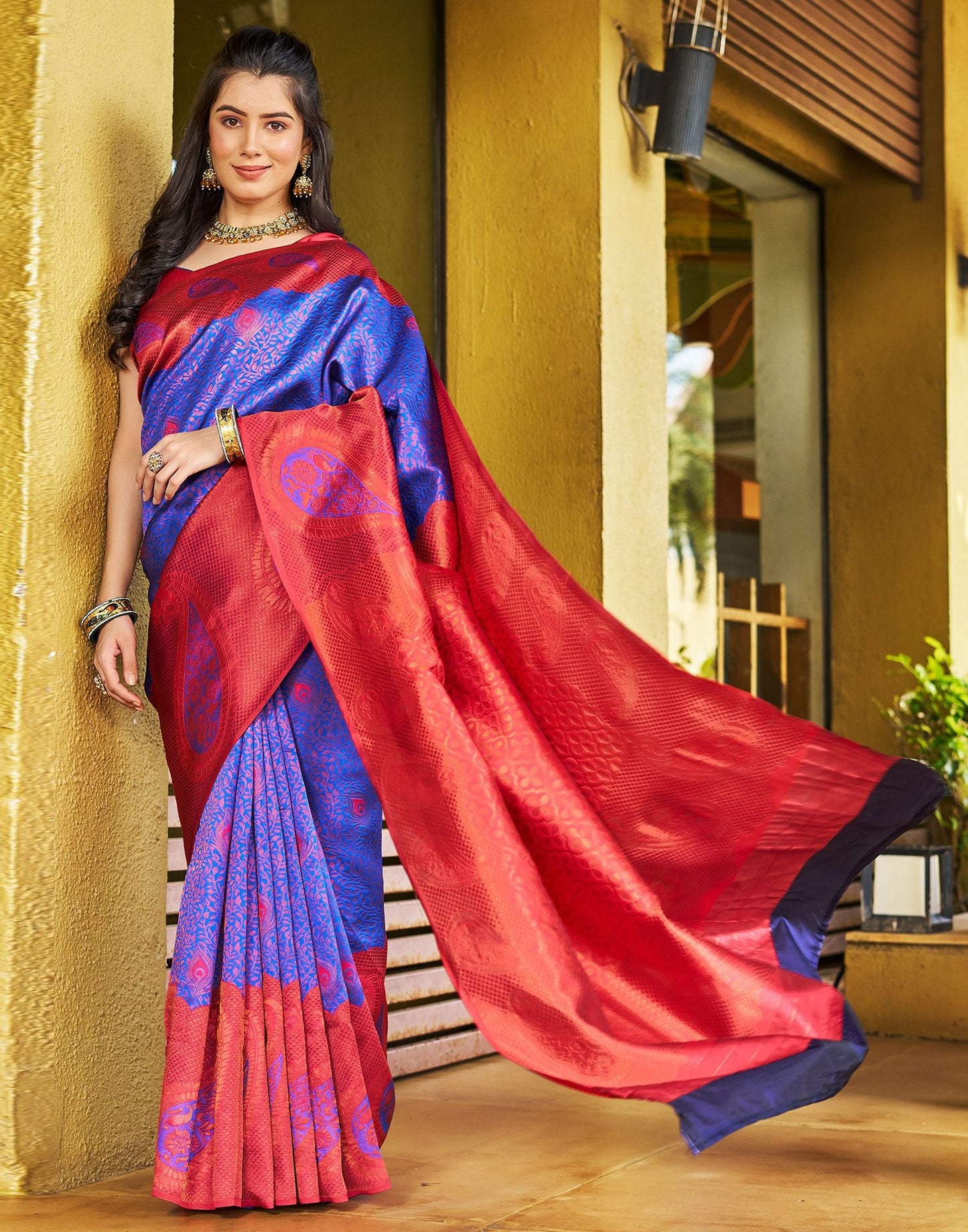 Royal Blue Jacquard Silk Saree