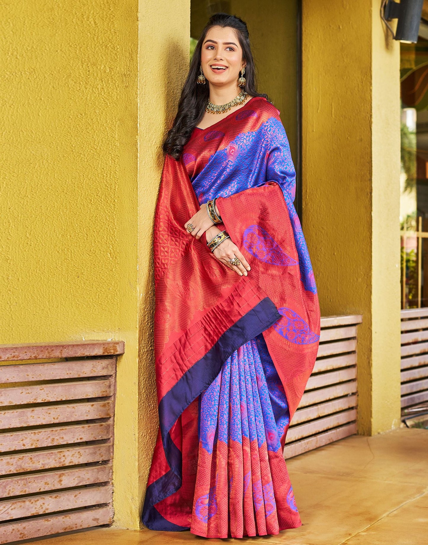 Royal Blue Jacquard Silk Saree