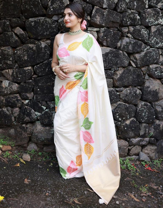 White Silk Woven Saree