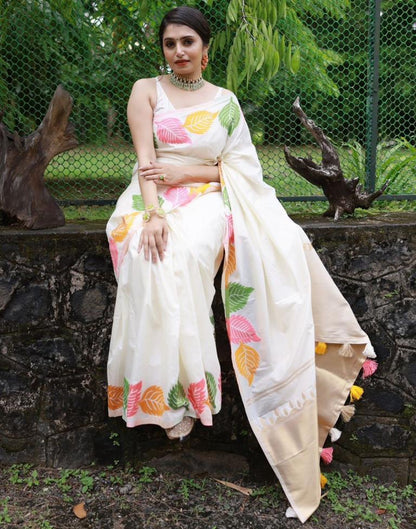 White Silk Woven Saree