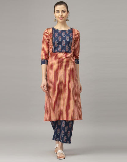 Red Stripe Coloured Cotton Blend Table Printed Kurti With Palazzo | Leemboodi