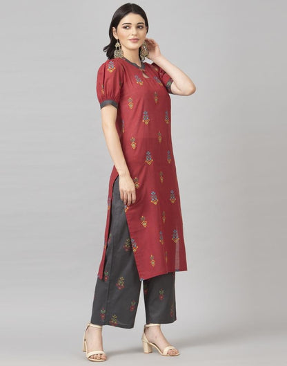 Maroon Coloured Cotton Table Printed Kurti With Palazzo | Leemboodi