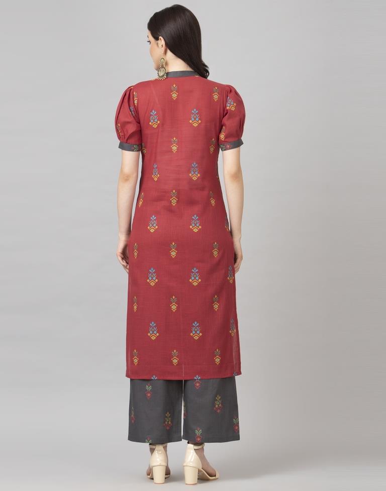 Maroon Coloured Cotton Table Printed Kurti With Palazzo | Leemboodi