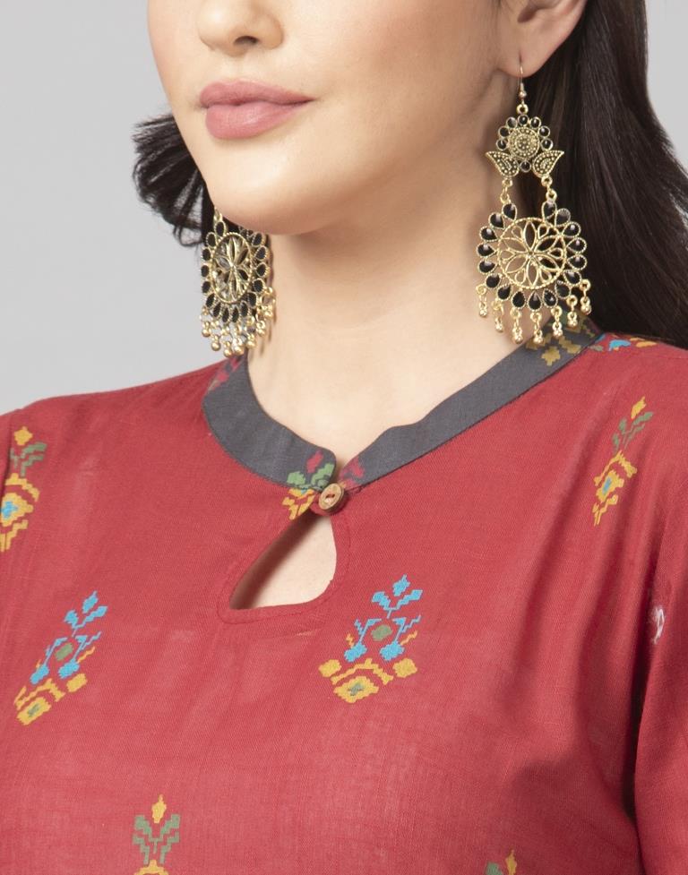 Maroon Coloured Cotton Table Printed Kurti With Palazzo | Leemboodi