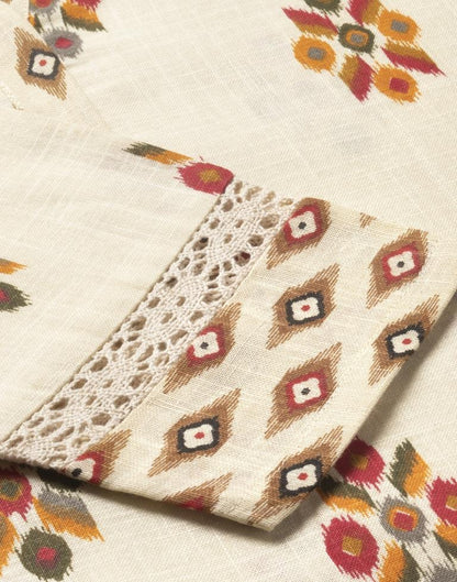 Off White Coloured Cotton Table Printed Kurti With Palazzo | Leemboodi