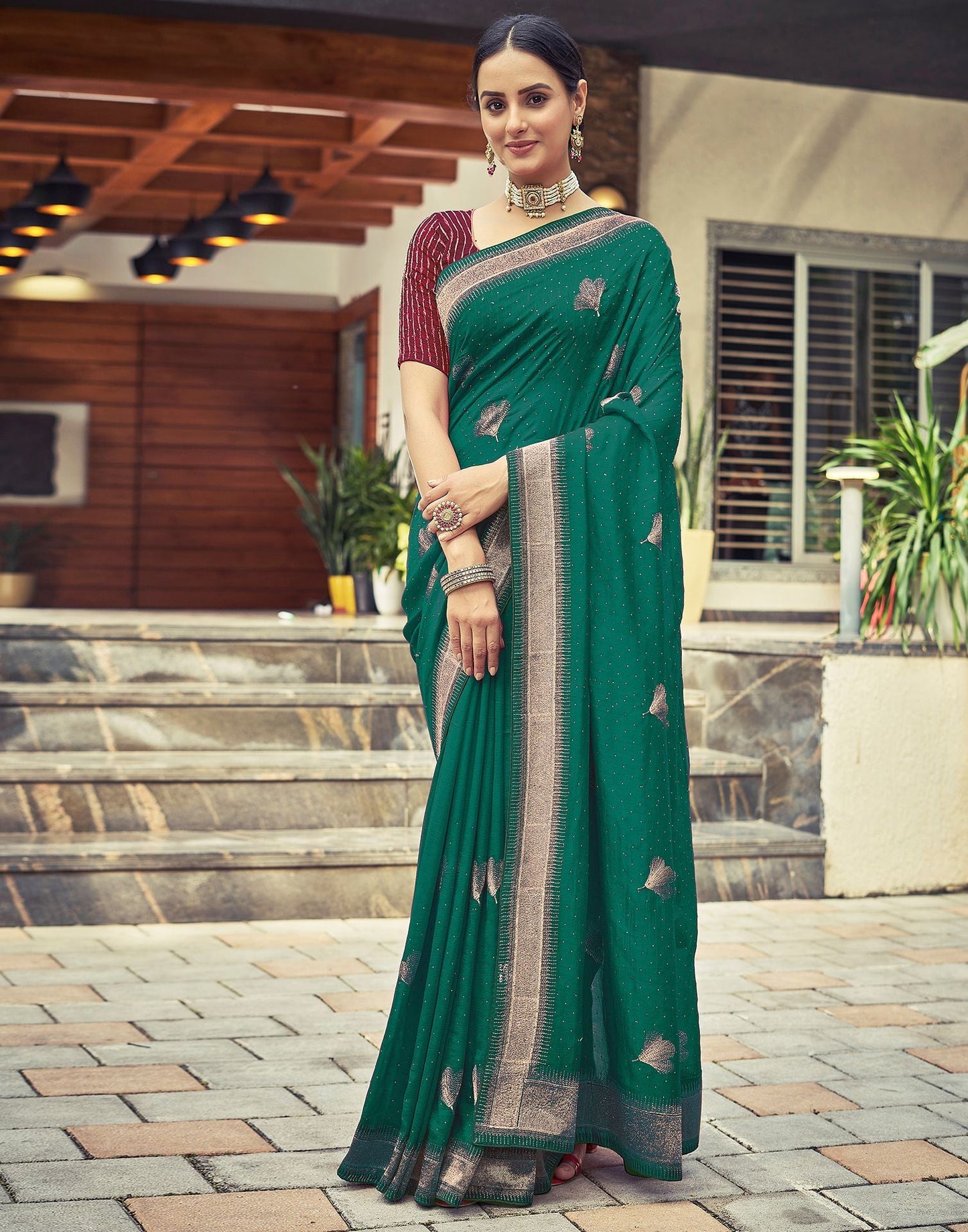 Rama Green Plain Silk Saree